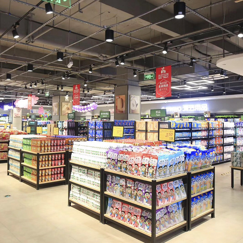 超市鋼木堆頭貨架牛奶飲料促銷堆頭食品糧油陳.